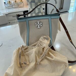 Tory Burch Cream and Light Blue Crossbody Bag